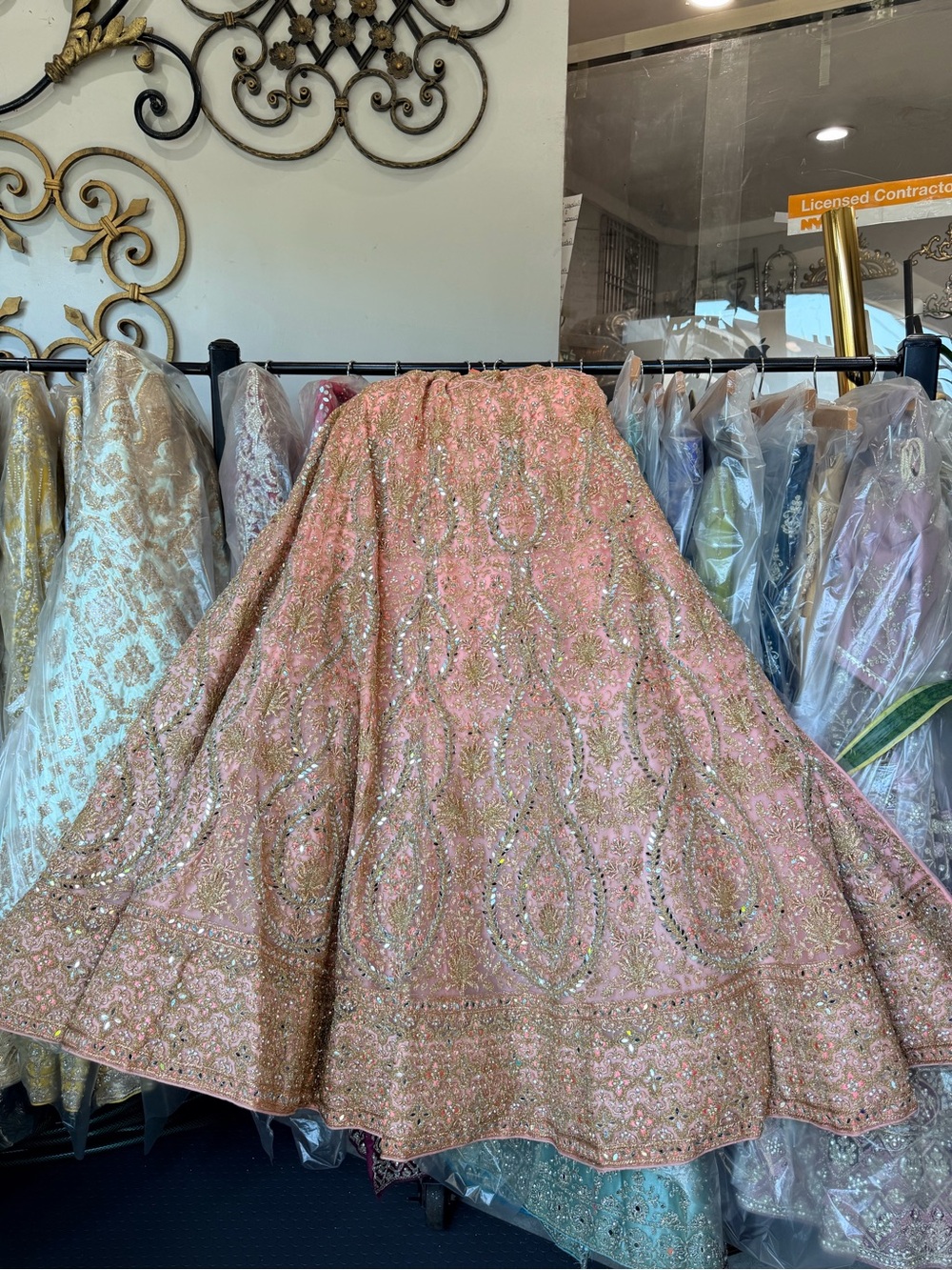 Pink Bridal LehengaEmbellished Pink and Gold A-Line Skirt